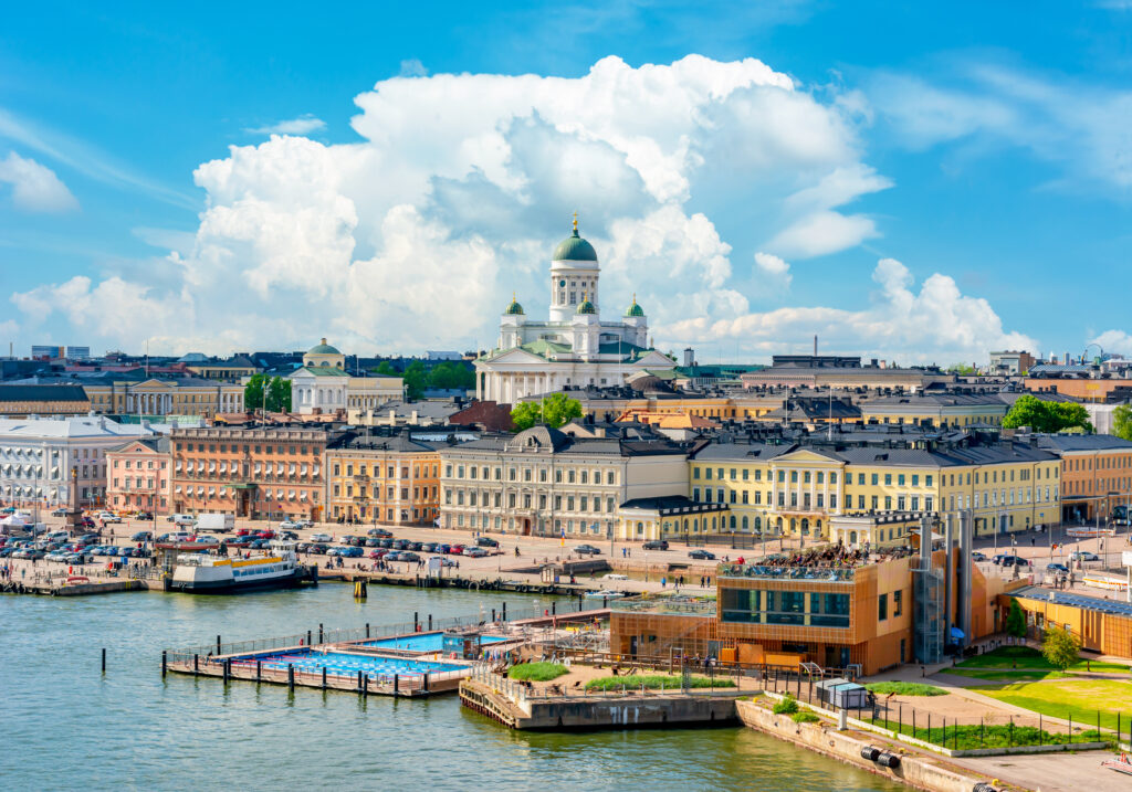 Helsinki cityscape with Helsinki Cathedral and Market square, Finland